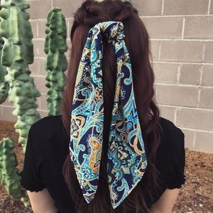 Blue & Gold Paisley Print Hair Scarf